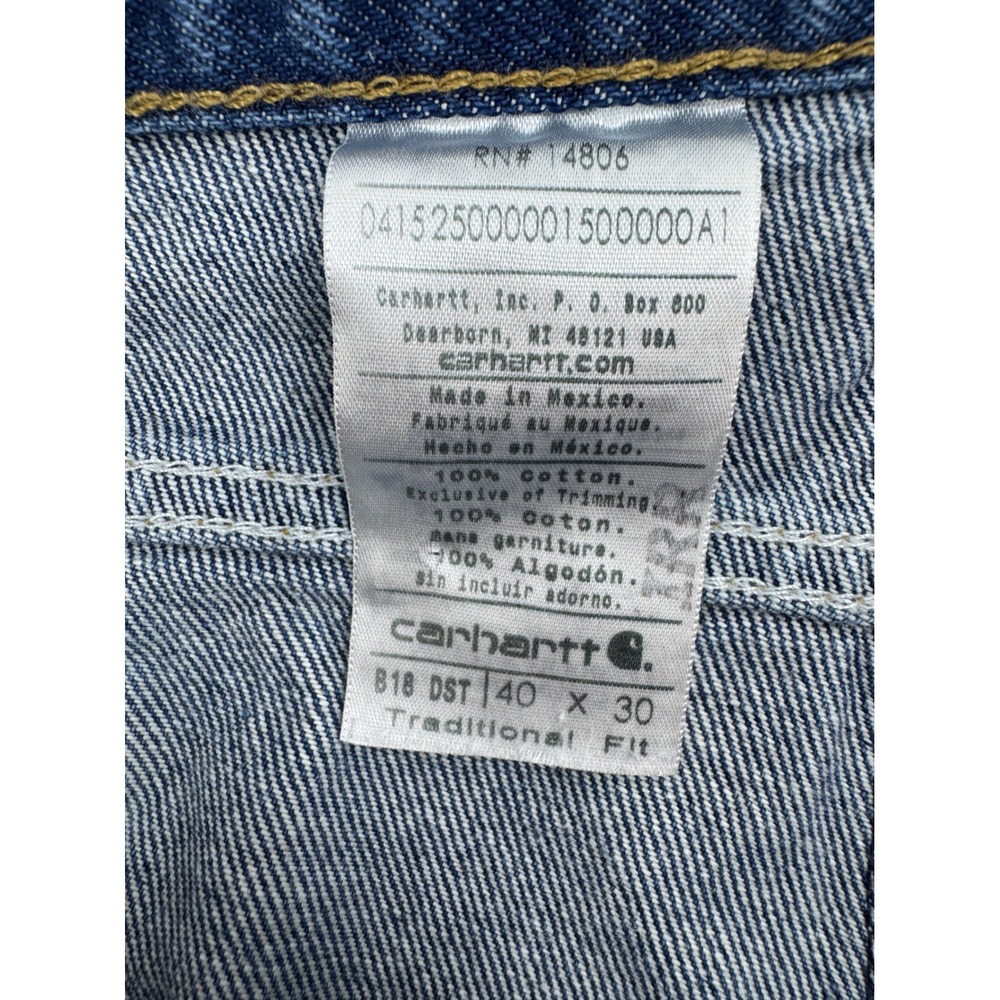 Carhartt B18 DST Traditional Fit Blue Denim Jeans Mens 40x30 Straight Leg Work - Picture 8 of 8